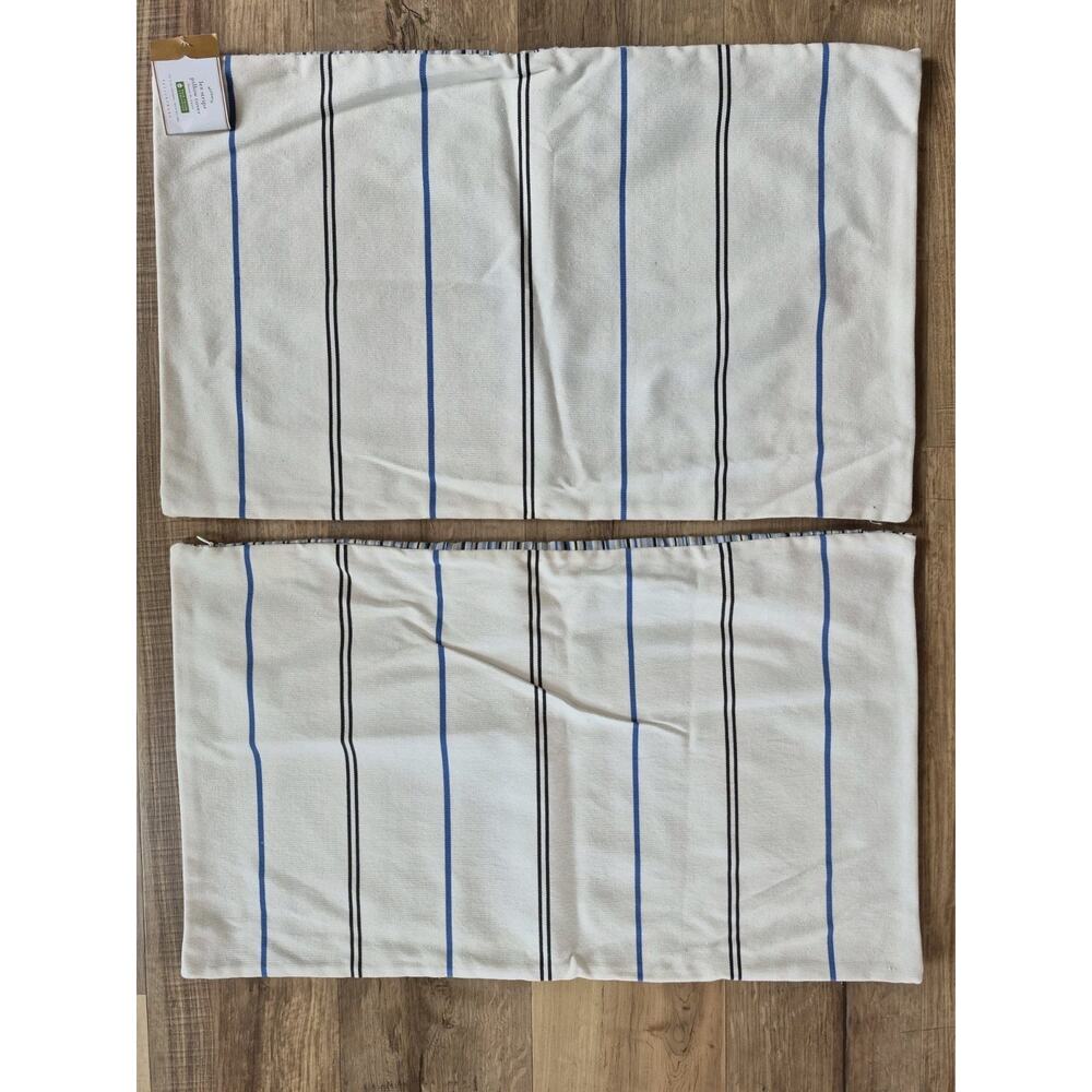 Pottery Barn lex stripe brown Blue 16x26 100% Cotton Lumbar Pillow Case Set 2